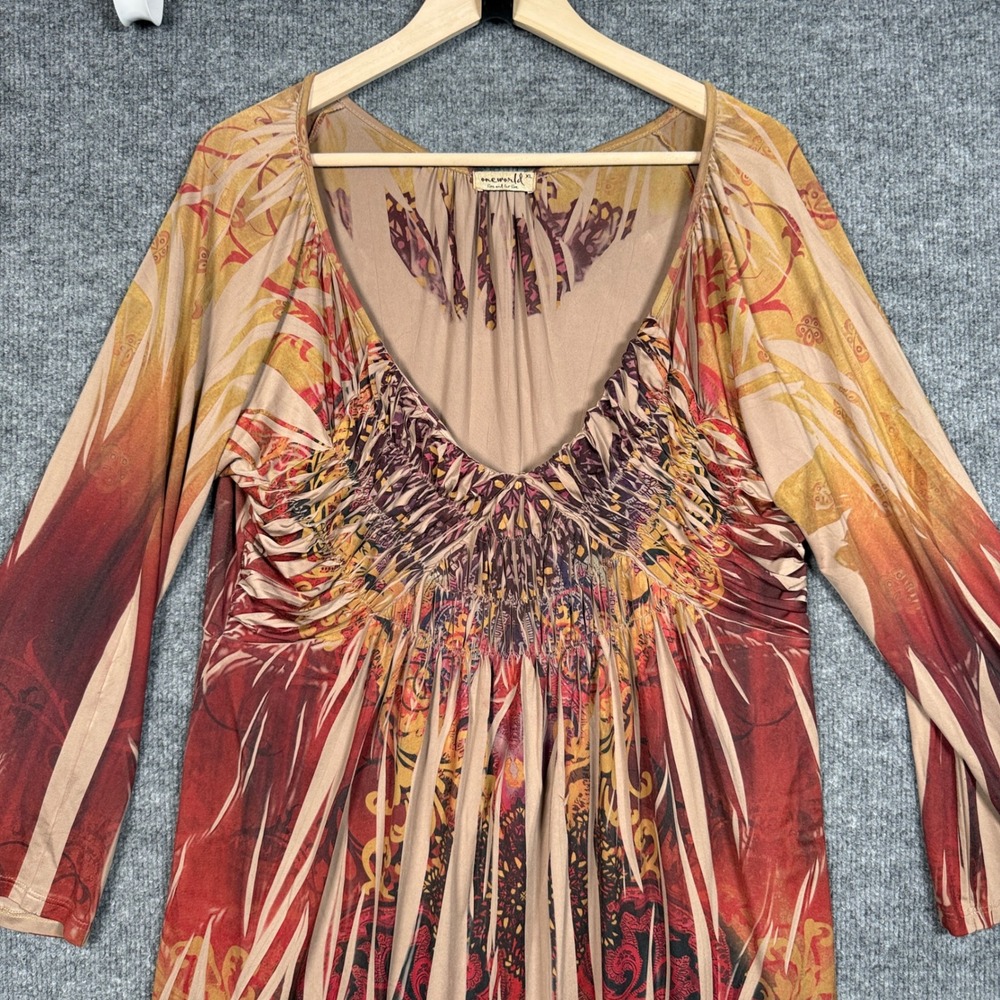 One World Live And Let Live Size XL Shift Dress Tan Brown Sublimated Dark Fairy - Picture 3 of 9